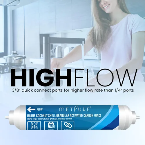 Miniatura 2 de Metpure Filtro de agua GAC en línea 2" x 10" x 3/8" OD. carbón activado granular de cáscara de coco para sistema de filtración de agua de ósmosis