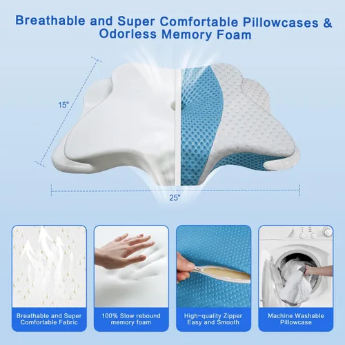 Miniatura 6 de Almohada cervical de alivio del dolor para soporte del cuello, almohada ergonómica ajustable y acogedora para dormir, almohadas de espuma Azul Oscuro
