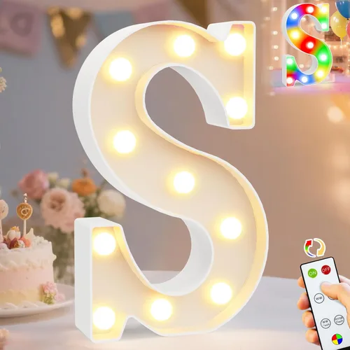 Miniatura 42 de Pooqla Letras con luces LED de marquesina, letras decorativas iluminadas en blanco cálido y blanco frío, letras del alfabeto iluminadas para niños