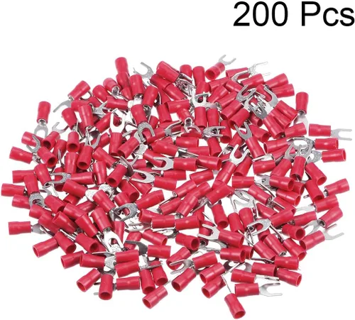 Miniatura 2 de uxcell 200 piezas SV2-4M aisladas espada de horquilla tipo U conector de alambre terminal eléctrico de crimpado 16-14AWG rojo