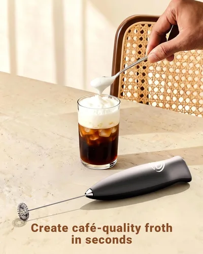 Miniatura 7 de Espumador de leche de mano, mezclador de bebidas, agitador de café de mano, espumador eléctrico para mezclador de café, varita con 2 batidores