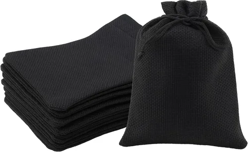Miniatura 36 de Mandala Crafts Bolsas de regalo con cordón de arpillera negra de 10 x 12 pulgadas para regalos, 20 bolsas grandes de lino para regalo, dulces, café
