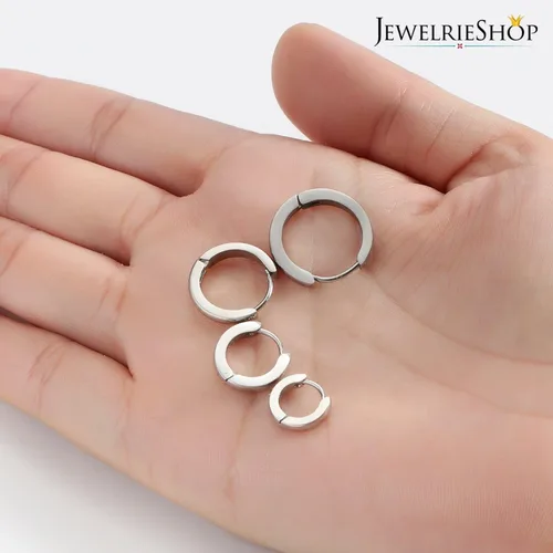 Miniatura 4 de JewelrieShop - Juego de aretes de aro quirúrgicos dorados, hipoalergénicos, aretes de aro para hombre (oro, negro, aretes de aro de acero inoxidable)