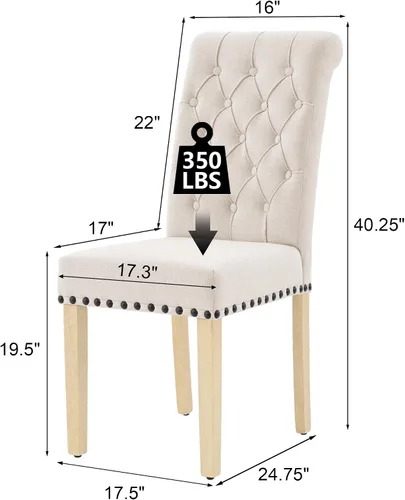 Miniatura 3 de LOULENS Juego de 2 sillas de comedor de tela, modernas sillas Parson tapizadas de lino con ribete de cabezas de clavos, botones acolchados, patas