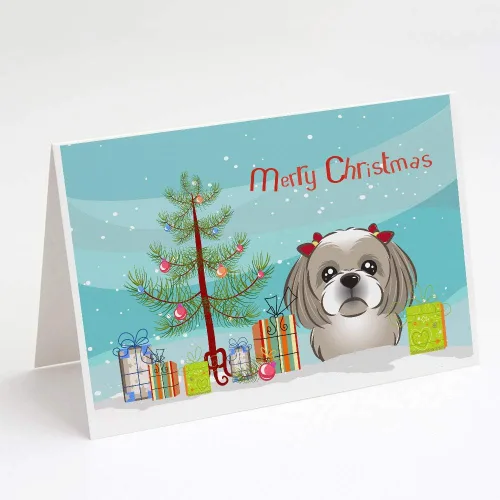 Miniatura 11 de Caroline's Treasures BB1616GCA7P - Tarjetas de felicitación y sobres de árbol de Navidad y sabueso afgano, paquete de 8 tarjetas en blanco