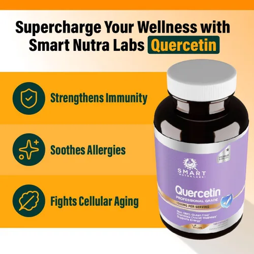 Miniatura 4 de Smart Nutra Labs Quercetina 1000 mg- 180 cápsulas veganas, suplemento de quercetina 100% puro, sin OMG, sin gluten, probado por terceros