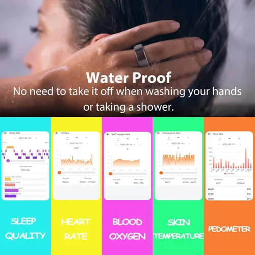 Miniatura 4 de Smart Ring Sleep Fitness Tracker, registra el sueño, frecuencia cardíaca, temperatura, oxígeno en sangre y podómetro, anillo de salud con estuche