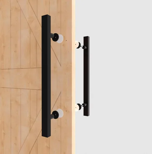 Miniatura 5 de Manijas Cuadradas de Puerta de Granero Negro Mate de 12"/24"/36"/48"/59", Manija Larga de Puerta Francesa de Empujar y Tirar de Doble Cara, Manijas