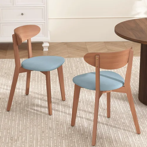 Miniatura 7 de weselon Juego de 4 sillas de comedor, silla de comedor de madera maciza sin reposabrazos, silla de comedor estilo de mediados de siglo con cojín