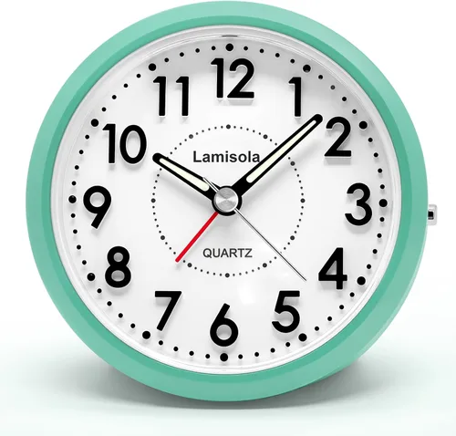 Miniatura 15 de Lamisola Reloj de escritorio pequeño, funciona con pilas, reloj despertador analógico compacto para dormitorio, oficina en casa, baño, cocina