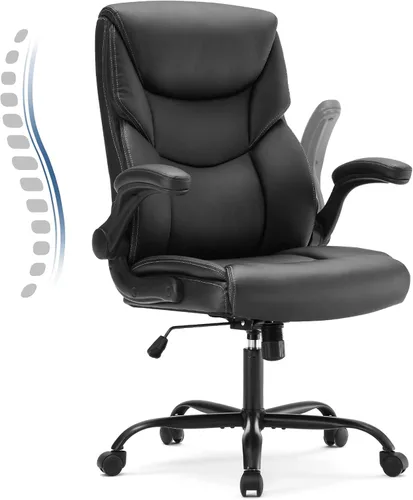 Miniatura 6 de DUMOS Juego de 2 sillas de oficina ergonómicas ejecutivas para computadora con reposabrazos abatibles ajustables, silla giratoria con soporte Negro