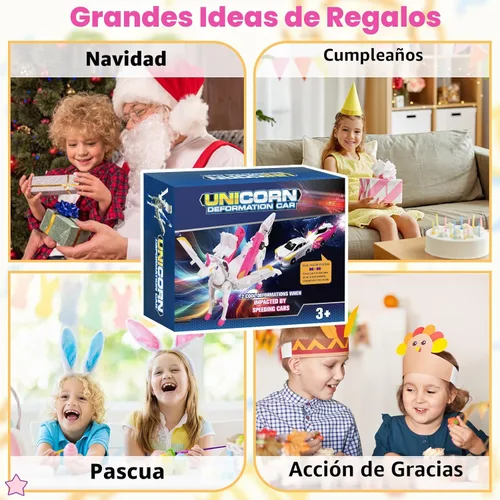 Miniatura 6 de Intoypad Coches de Juguete Transformables de Colisión de Unicornio para Niñas y Niños, 2 Coches Magnéticos que se Transforman en Coches Robot Rosa