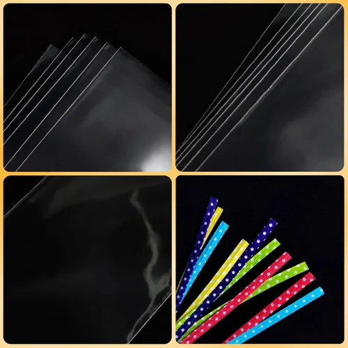 Miniatura 5 de Newkita Bolsas transparentes para golosinas de celofán de 8 x 10 pulgadas con lazos giratorios de 4 pulgadas, paquete de 100
