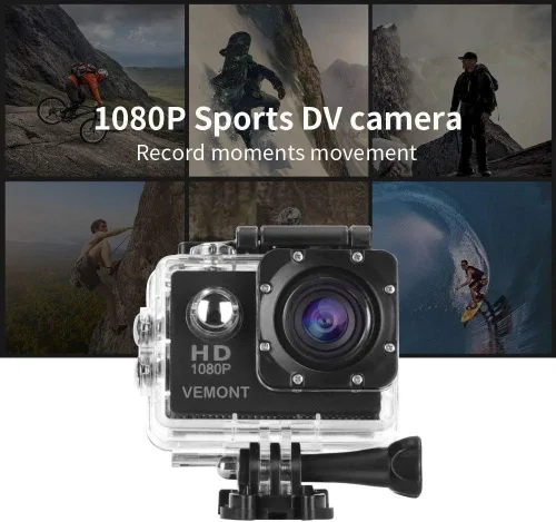 Miniatura 6 de VEMONT Cámara de acción, cámara deportiva 1080P 12MP Full HD de 2.0 pulgadas, cámara de acción de 98.4 ft/98 pies subacuática impermeable para Negro