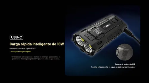 Miniatura 8 de Nitecore EDC37 Linterna de 8000 lúmenes de forma plana, carga rápida USB-C con pantalla OLED digital y pegatina de bloqueo de seguridad