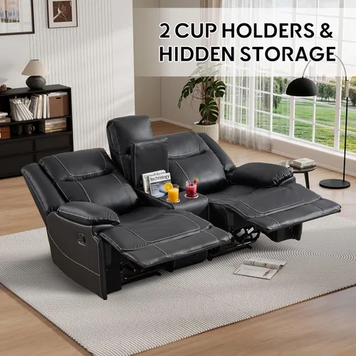 Miniatura 5 de EBELLO Genuine Leather Recliner Manual Chair for Living Room, 1 Seater Reclining Sofa Chair with Headrest and Armrest, Modern Durable Home Furniture