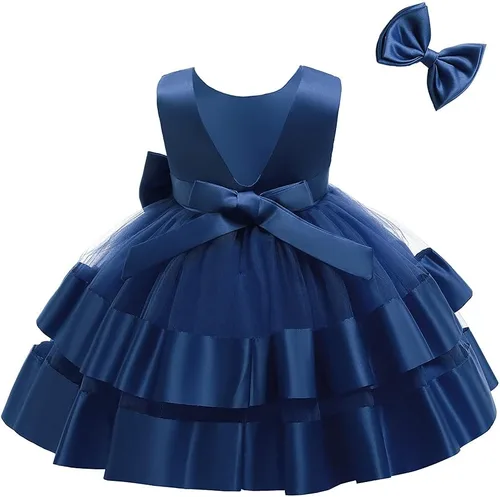 Miniatura 4 de AIMJCHLD 0-6T - Vestido de flores sin espalda en V para niñas, vestido de boda con lazo para el pelo