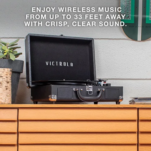 Miniatura 5 de Victrola Journey Tocadiscos Portátil de Maleta con Bluetooth – con Altavoces Integrados, Tocadiscos de Vinilo de 3 Velocidades, Salida RCA, Conector