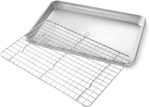 Miniatura 2 de Utensilio para horno lámina cuadrante USA Pan, lámina para hornear y juego de rejilla para enfriamiento antiadherente, metálico , juego
