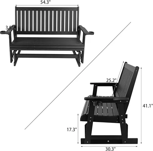Miniatura 2 de HIPS Silla de columpio para patio con portavasos, resistente a todo tipo de clima, respaldo alto y asiento profundo contorneado, resistente para 900