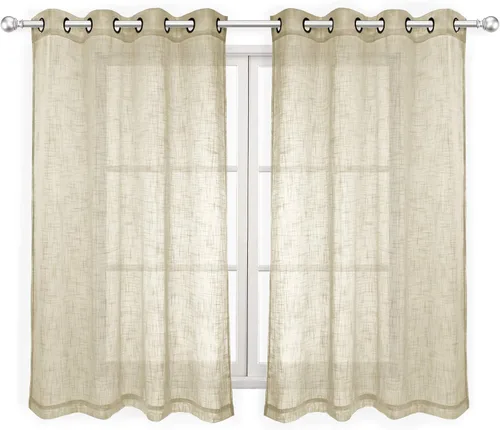 Palma - Cortinas semitraslúcidas de lino para dormitorio de 63 pulgadas de largo, cortinas filtrantes de luz, ojales bronce, juego de 2 paneles (52