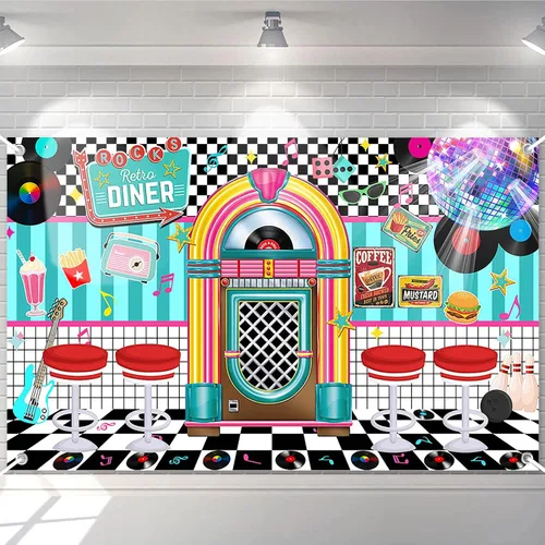 Avezano Fondo de Fiesta de Diner Retro de los 50 Clásico de Rock and Roll Decoración de Sock Hop de los 1950s 70.8 x 43.3 Pulgadas