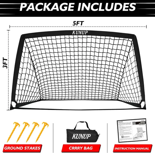 Miniatura 7 de Portería de fútbol portátil de 5 x 3, 6 x 4, 9 x 5 pies, para patio trasero, red de práctica de fútbol plegable con bolsa de transporte para niños