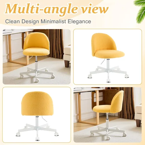 Miniatura 8 de VINGLI Silla de caramelo linda silla de escritorio sin brazos, cómoda silla de oficina pequeña con ruedas, silla de tocador, soporte lumbar, silla