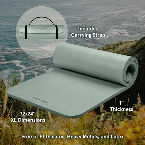 Miniatura 2 de Retrospec Solana - Tapete de yoga de 1 pulgada de grosor con correa de nailon, unisex, antideslizante, para yoga, pilates, estiramiento, ejercicios