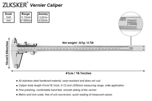 Miniatura 2 de Calibre Vernier micrómetro de 0-12 pulgadas, herramienta de medición de precisión de acero inoxidable (pulgadas/métrico), medición