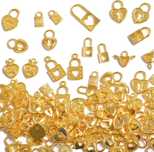 Miniatura 23 de stino 100 gramos de dijes de metal para hacer joyas, chapados en plata y oro, paquete a granel para pulseras, collares, manualidades Cruz