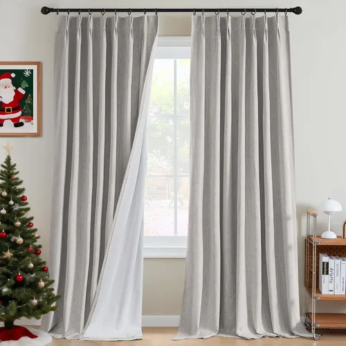 Miniatura 12 de H.VERSAILTEX Cortinas opacas plisadas completas de lino con mezcla de felpilla de 84 pulgadas, 2 paneles para dormitorio, aislamiento térmico