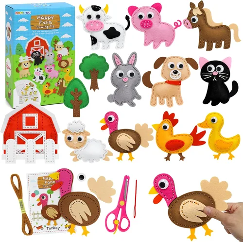 OKOOKO Kit de manualidades de costura de animales, kit de manualidades de costura para niños, juego de manualidades y costura, kits de manualidades