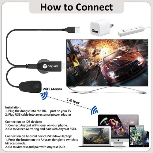 Miniatura 5 de Anycast - Adaptador inalámbrico de pantalla HD, receptor de 1080P con espejo de pantalla de transmisión compatible con iOS/Android/Windows/Mac a