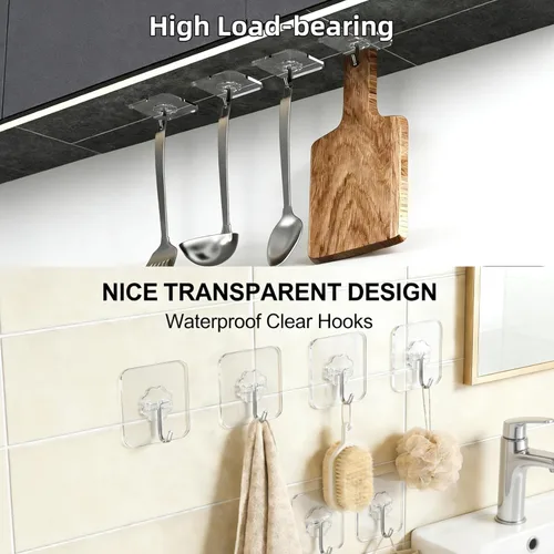 Miniatura 2 de DDMY Ganchos para colgar, paquete de 50 ganchos de pared de 50 libras (máx.), transparentes, reutilizables, impermeables, ganchos adhesivos