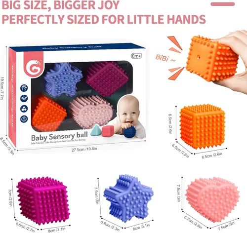 Miniatura 5 de Pelotas Sensoriales Suaves con Picos - Juguetes Montessori Pelotas para Bebés de 6 a 12 Meses Formas Geométricas Texturizadas para el Desarrollo