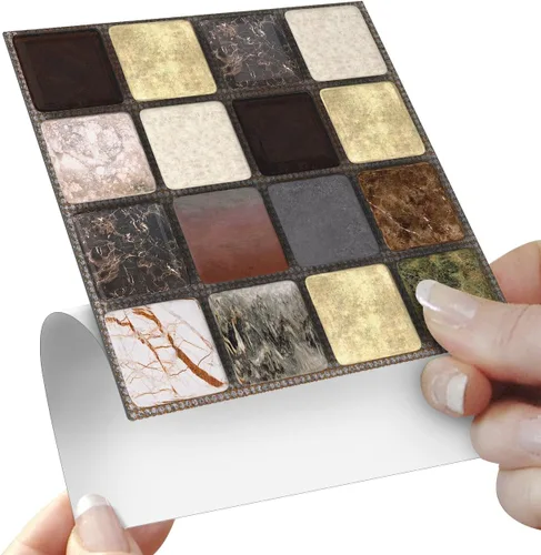 Miniatura 15 de Alwayspon 25 unidades de transferencias de azulejos de mosaico de despegar y pegar para pared para decoración del hogar, 4 x 4 pulgadas, calcomanías