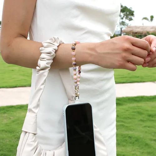 Miniatura 3 de VICHUNHO Correa de muñeca para teléfono con cuentas de mármol, cordón para celular con pestaña de sujeción, pulsera de muñeca manos libres Jaspe