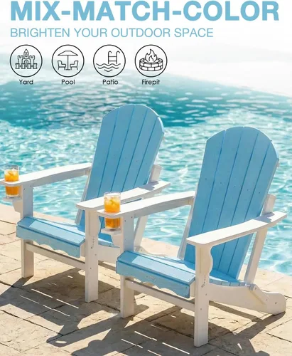 Miniatura 4 de Silla Adirondack plegable – Silla de patio Adirondack reciclable de polietileno de alta densidad para exteriores con soporte para tazas, textura
