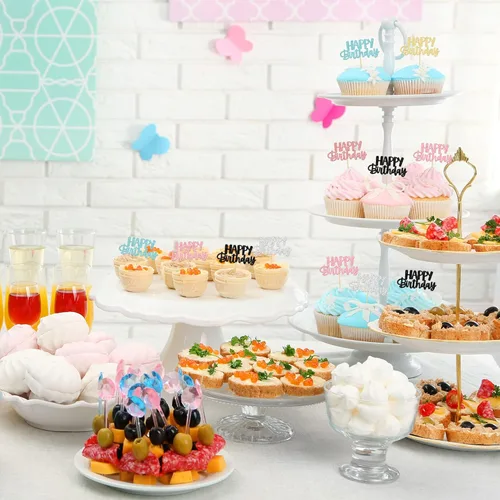 Miniatura 5 de Gyufise 24 piezas de decoración para pastel de cumpleaños con purpurina, adornos brillantes para pastel de cumpleaños, adornos de comida para 6