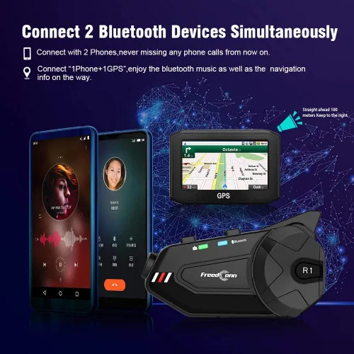 Miniatura 5 de FreedConn R1plus - Casco de motocicleta con Bluetooth e intercomunicador con cámara 1080P y radio FM 1000 M.
