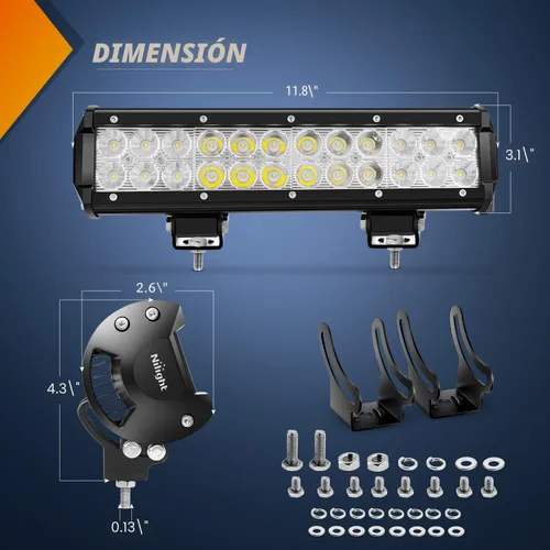 Miniatura 2 de Nilight Barra de luz LED de 12 pulgadas, 72 W, 5040 lm, combo de haz puntual y amplio, luz de trabajo para todoterreno, niebla, barco, para Blanco
