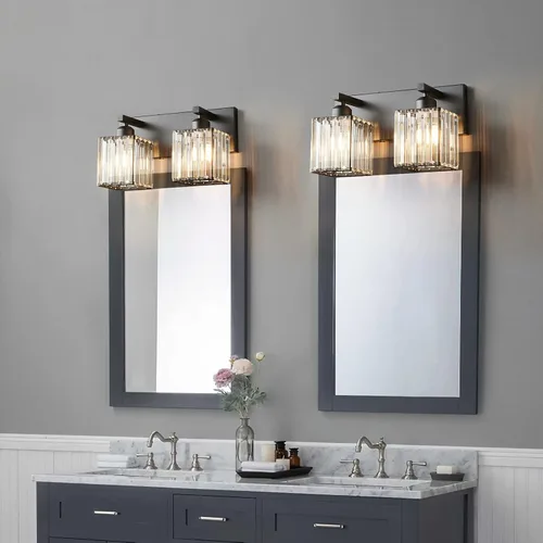 Miniatura 4 de Moderna lámpara de pared de tocador de baño de cristal negro de 2 luces Negro recto.