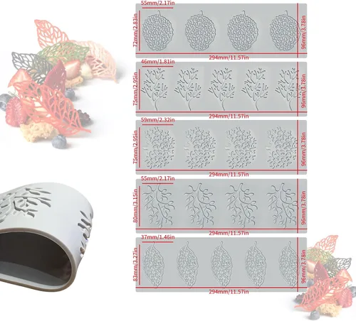 Miniatura 5 de 5 piezas de moldes de hojas de silicona para hornear fondant, moldes de tuile, moldes de coral huecos 3D de rama de coral, moldes de hoja de encaje