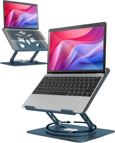 Miniatura 13 de Soporte ajustable para laptop de escritorio - Elevador portátil para laptop con base giratoria, soporte plegable de aluminio para computadora, Negro