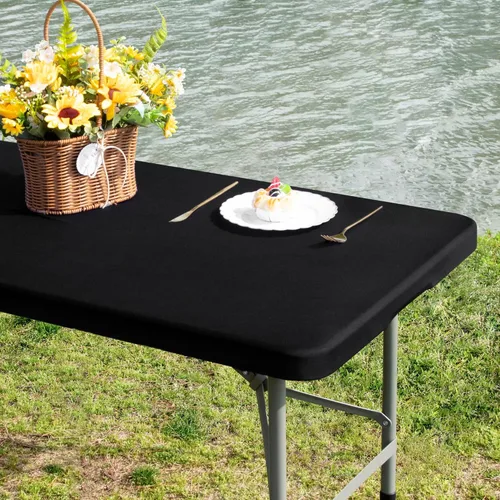 Miniatura 32 de Mantel cuadrado ajustable elástico de elastano para mesa, para comedor, cocina, hogar, fiesta, color azul marino, 34 x 34 pulgadas