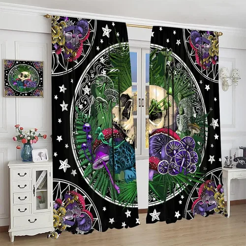 Miniatura 115 de Cortinas góticas de bosque de cuervos, para Halloween, espeluznante, negro, cuervo negro, alas oscuras, suspenso, bolsillo para barra, cortinas