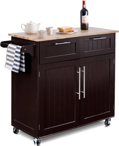 Miniatura 11 de Harmony-Furniture - Isla de cocina con ruedas con cajones y armarios de almacenamiento, carrito de servicio con cerradura, carrito de cocina móvil
