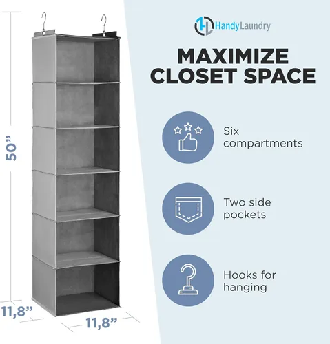 Miniatura 2 de Handy Laundry Organizador colgante para armario, 6 estantes para ropa, suéteres, zapatos y accesorios, estantes de armario que ahorran espacio