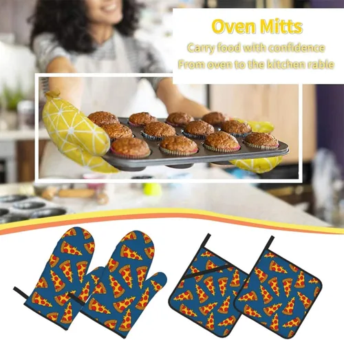 Miniatura 7 de Juego de 4 manoplas de horno y soportes para ollas de pizza, guantes resistentes al calor para cocina, hornear, asar a la parrilla, barbacoa Linda